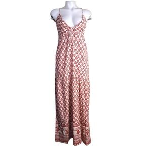 Sim & Sam Maxi Ruffle Dress Burgundy/Beige XS Sleeveless‎ Spaghetti Strap Summer